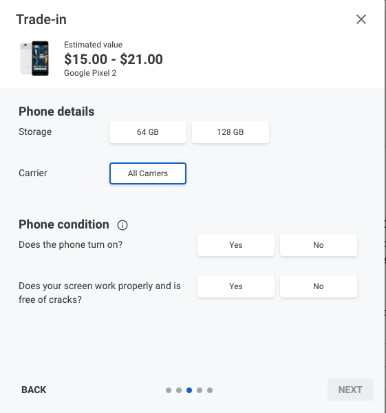 The estimate I received when I attempted to trade-in my Pixel 2 on Google's website.
